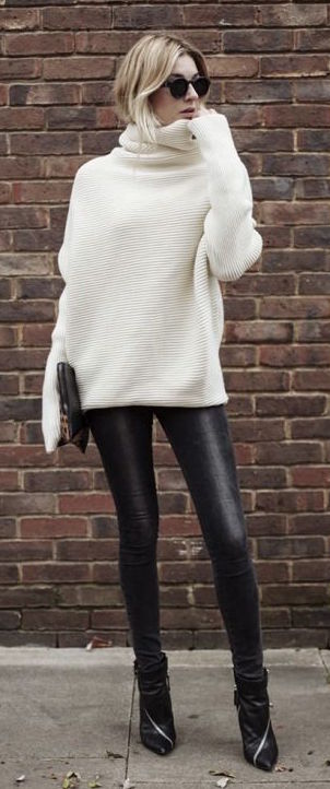 Leggings in black with white sweater #leggins #pants #fachion #trendypins