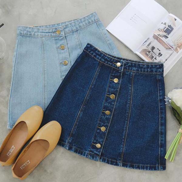 Women's single breasted denim skirt #skirt #fashion #trendypins