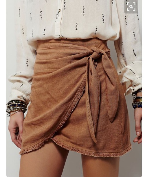 Skirt: suede boho bow bow wrapped ruched printed shirt back to school summer outfits fall outfits #skirt #fashion #trendypins