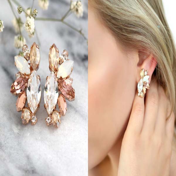 Rose Gold Champagne Cluster Earrings #cluster earrings #earrings #fashion #trendypins