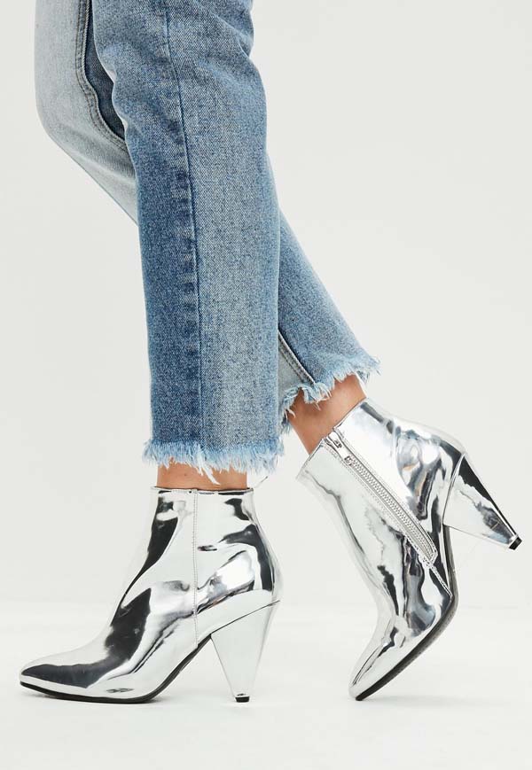 silver cone heel ankle boots #heels #fashion #trendypins