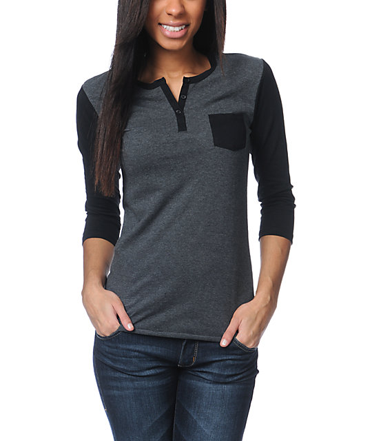 Zine Henley Black & Charcoal Baseball Tee #henley shirt #shirts #fashion #trendypins