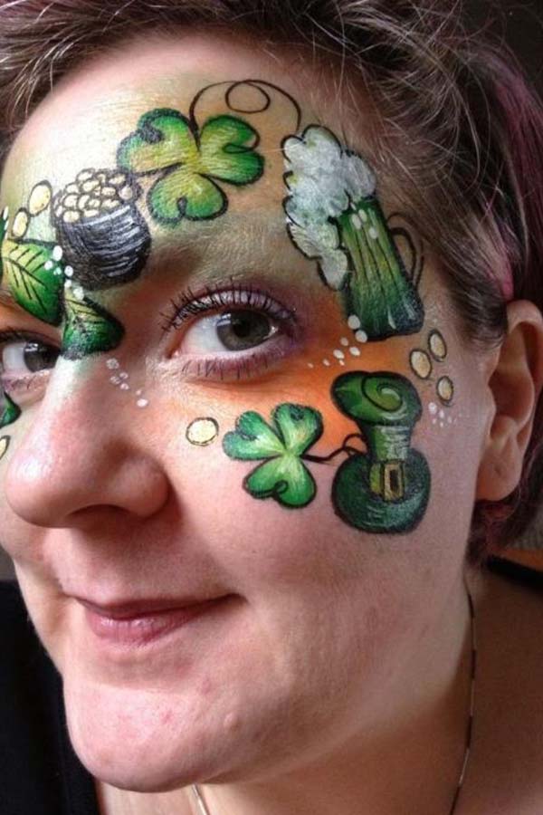 Adult Face Paint Design St. Patrick's Day #St. Patrick's Day face painting #beauty #trendypins