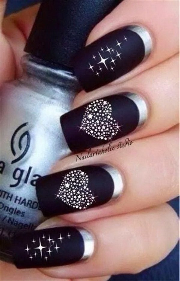 Black silver Valentine's day nail design #beauty #nails #trendypins