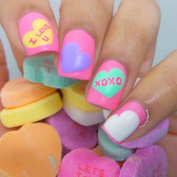 Candy heart nail design #beauty #nails #trendypins