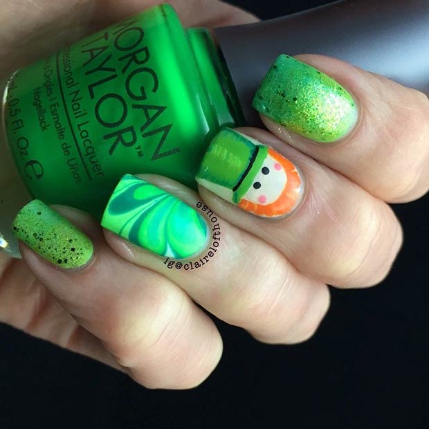 Cute Leprechaun Nail Design #St. Patrick's Day nails #nails #beauty #trendypins