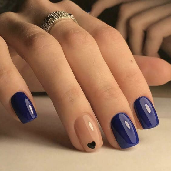 Dark blue and beige Valentine's Day design nails  #beauty #nails #trendypins