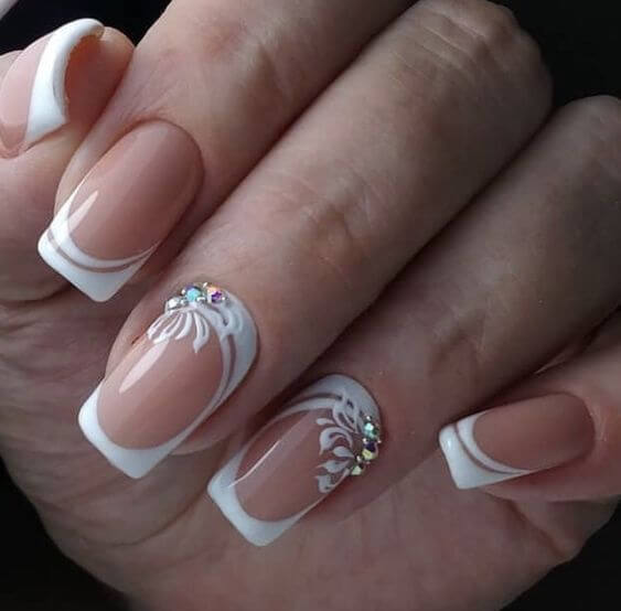 Bejeweled French Tip Nails in White #french manicure #nails #beauty #trendypins