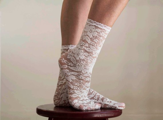 Lace Socks. Beautiful Ivory Floral Design. Ankle Socks. Women’s Socks. Lace Trim. #lace socks #socks #fashion #trendypins