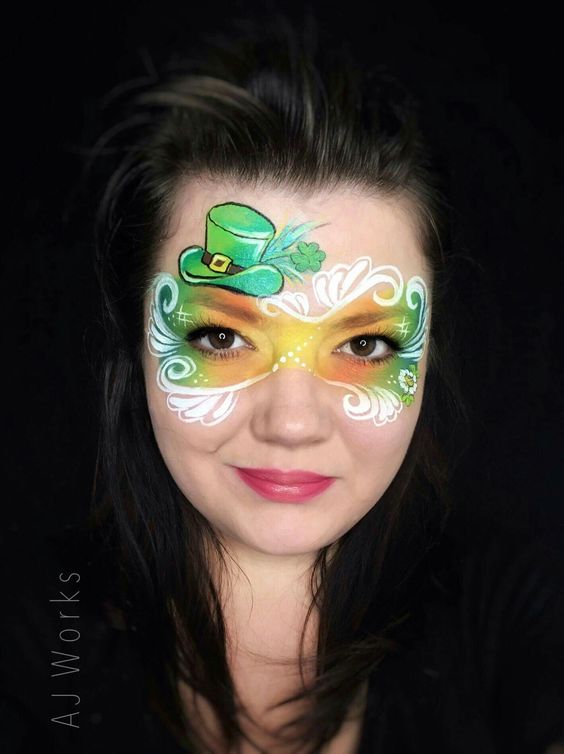 St. Patrick's Day Face Painting an Artistic Eye Mask #St. Patrick's Day face painting #beauty #trendypins