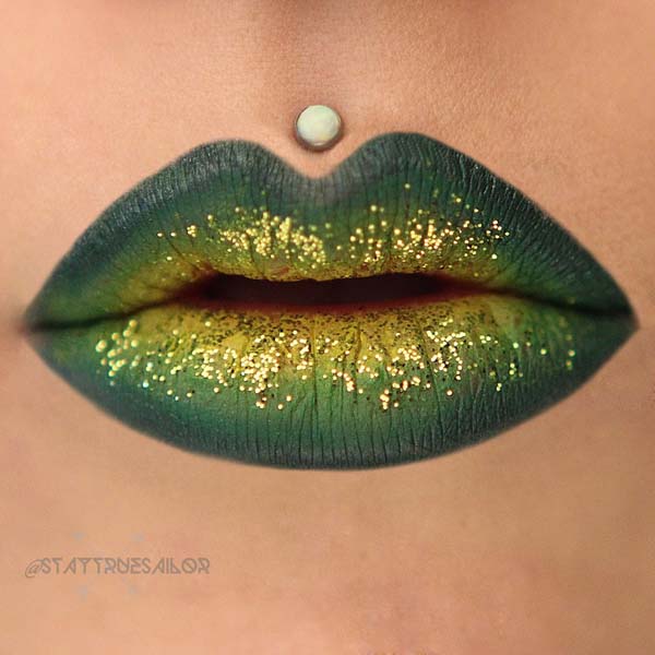 St. Patrick's Day Inspired Lips Try With Mehron Paradise Glitter #St. Patrick's day lips makeup #beauty #makeup #trendypins