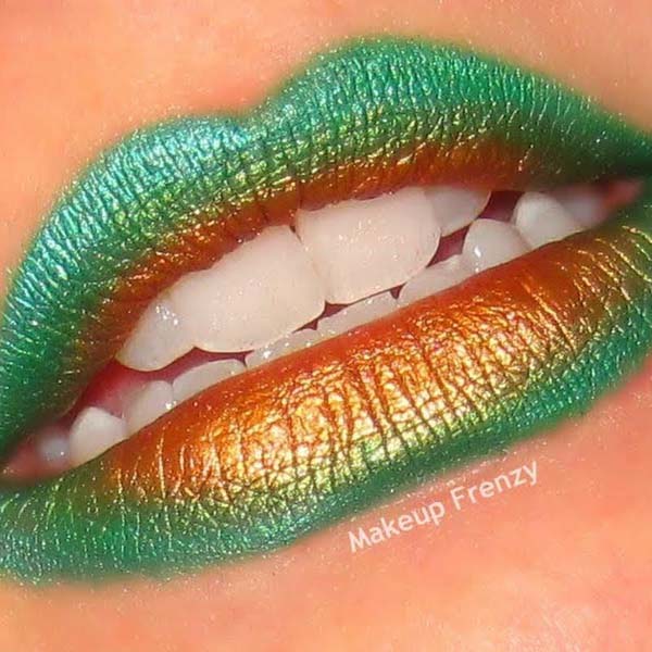 St. Patrick's Day Inspired Lips Mermaid Green and Brown #St. Patrick's day lips makeup #beauty #makeup #trendypins