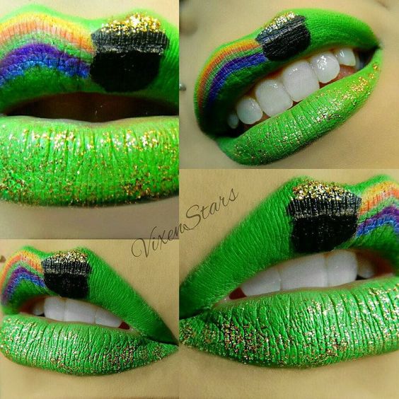 St Patrick's Day Lips Lucky Pot of Gold #St. Patrick's day lips makeup #beauty #makeup #trendypins