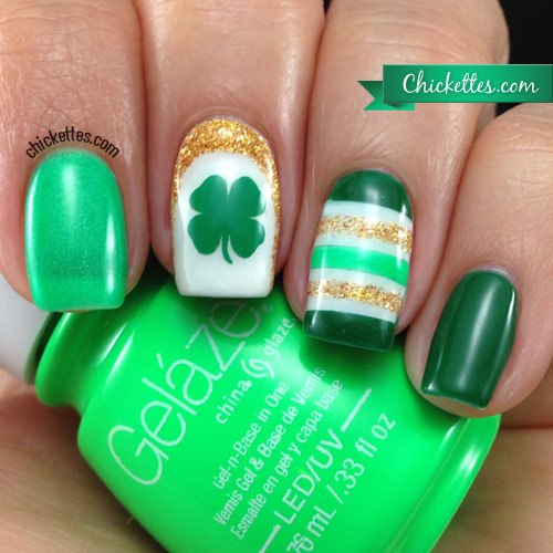 Stripes, Glitter & Clovers #St. Patrick's Day nails #nails #beauty #trendypins