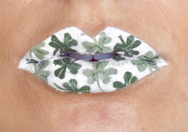 St. Patrick's Day White Lips With Green Clovers #St. Patrick's day lips makeup #beauty #makeup #trendypins