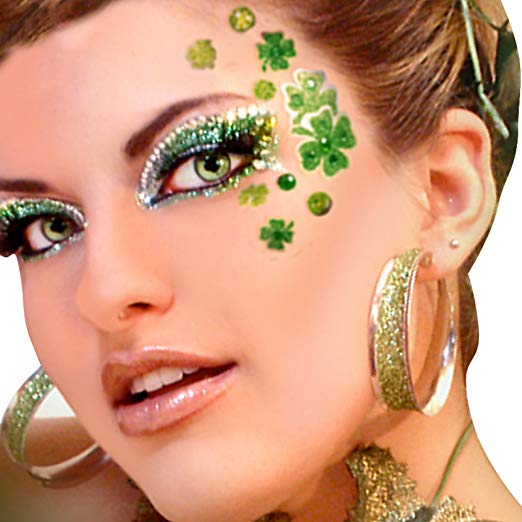 St. Patrick's Day Four Leaves Clovers In Green #St. Patrick's Day face painting #beauty #trendypins