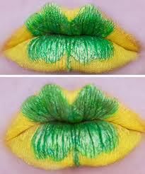 St. Patrick's Day Yellow Lips And Green Four Leaves Clovers #St. Patrick's day lips makeup #beauty #makeup #trendypins
