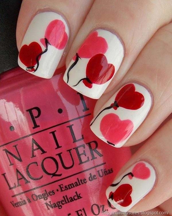 Valentine Day Nail Art Designs Hearts Baloons #beauty #nails #trendypins