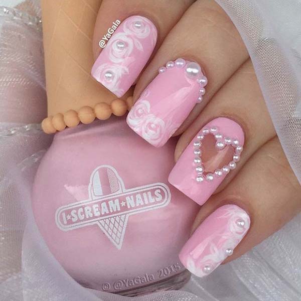 Valentine's day nail design with pearls #beauty #nails #trendypins