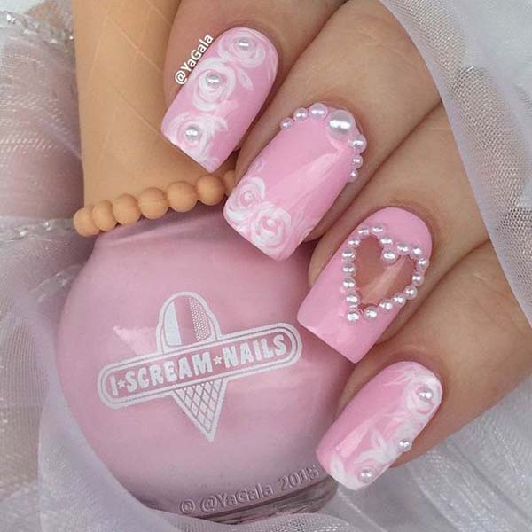 Valentine's day nail design with pearls  #beauty #nails #trendypins