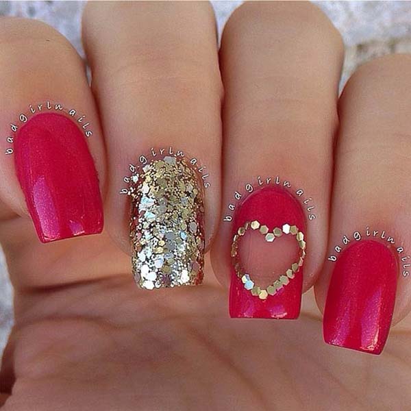 Valentine's day nails design gold and red  #beauty #nails #trendypins