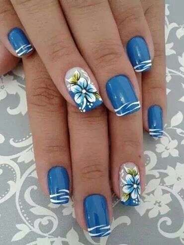 Blue And White Wave Nails #nails #beauty #trendypins