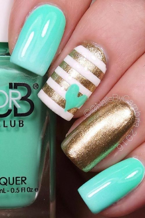 Green And Golden Nails. #nails #beauty #trendypins