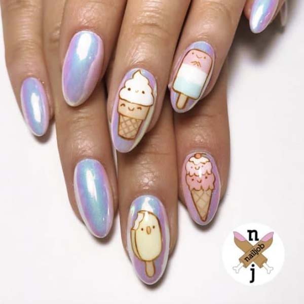 Ice Cream And Neon Pink Nail Design #nails #beauty #trendypins