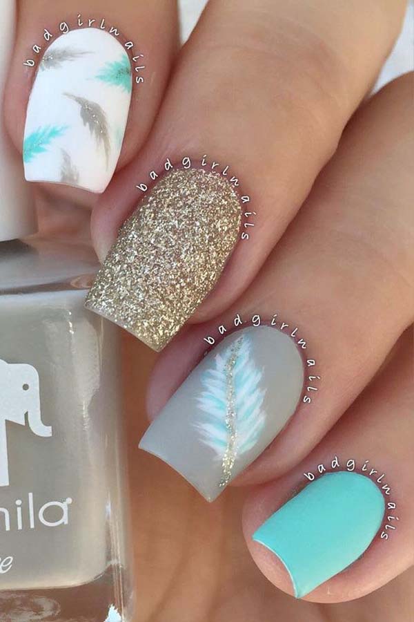 Matte Feathers Nail Designs #nails #beauty #trendypins