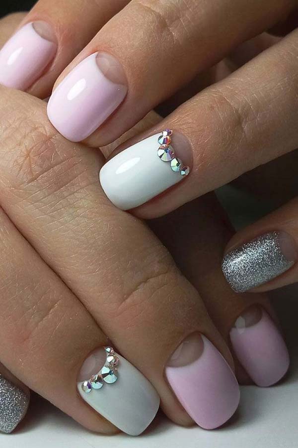 Grey Glitter Pink And White Nail Design #nails #beauty #trendypins