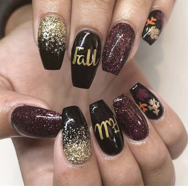 Fall Nail Design Rain of Gold in the Darkness #nails #fall nails #beauty #trendypins