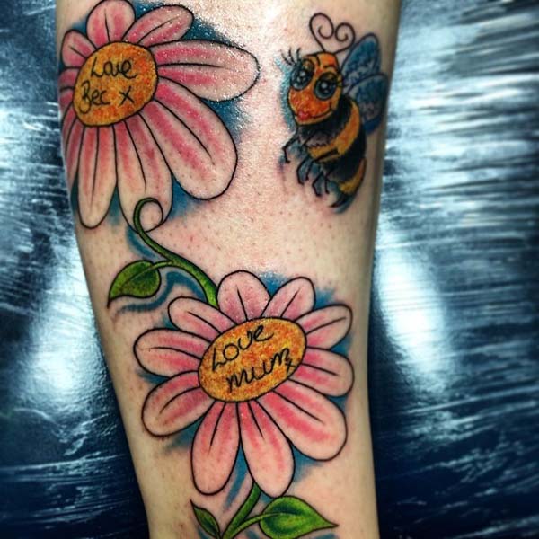 Bees and Daisy Tattoo Designs #bee tattoos #tattoo #beauty #trendypins 