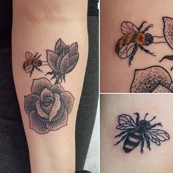 Bees and Roses Tattoo Designs #bee tattoos #tattoo #beauty #trendypins 