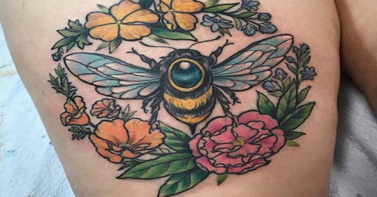 Bees Flowers Tattoo  Etsy