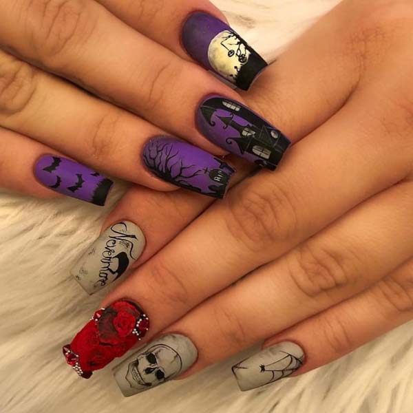 The Contrast Between Purple and Gray #nails #Halloween nails #trendypins