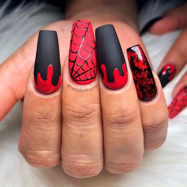 Black and Red Halloween Nails Design #nails #Halloween nails #trendypins