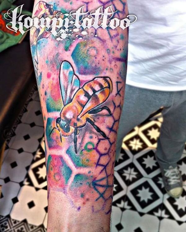 Bee Tattoo with a Plenty of Colors #bee tattoos #tattoo #beauty #trendypins 