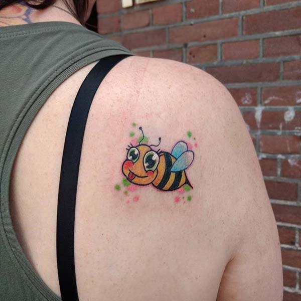 Bee Tattoo in a Cute Cartoon Style #bee tattoos #tattoo #beauty #trendypins 