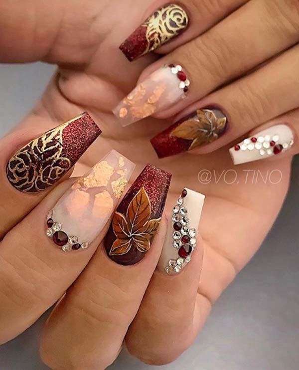 Fall Colors And Stones #nails #fall nails #beauty #trendypins