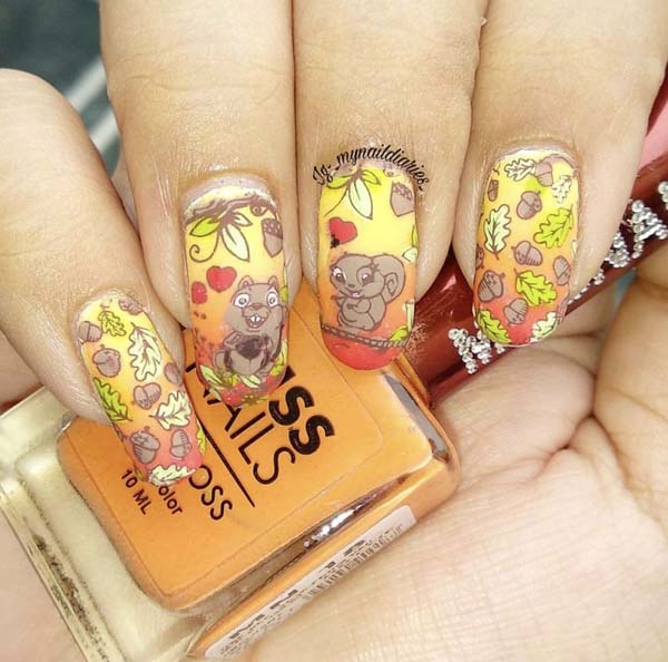 Fall Nails Art Design Squirrels #nails #fall nails #beauty #trendypins
