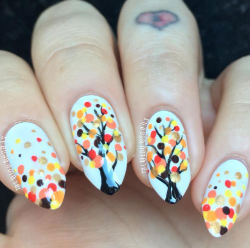 Fall Trees On White Nail Polish #nails #fall nails #beauty #trendypins