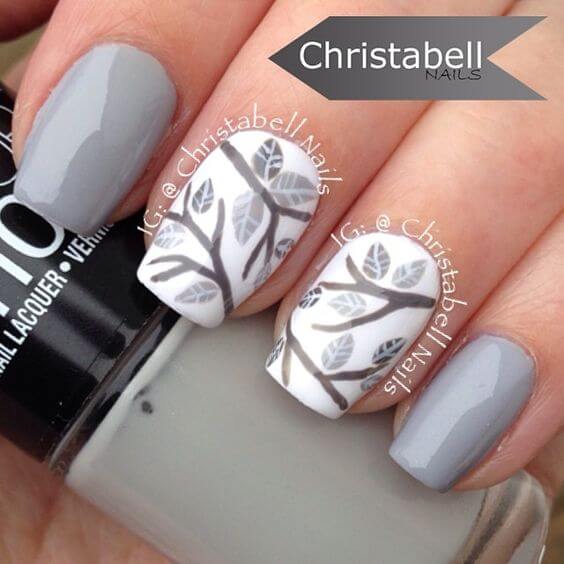 Gray Tree Branches On White Nail Polish #nails #fall nails #beauty #trendypins