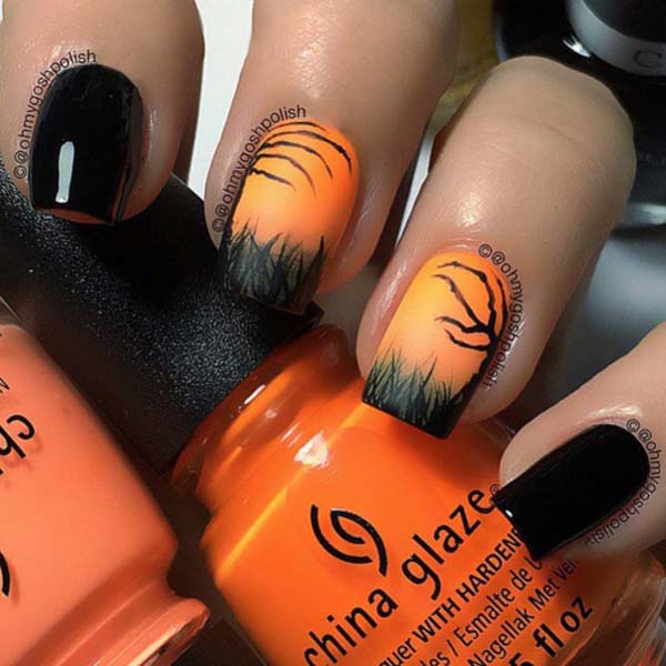 Sunset in a Dark Forest #nails #Halloween nails #trendypins