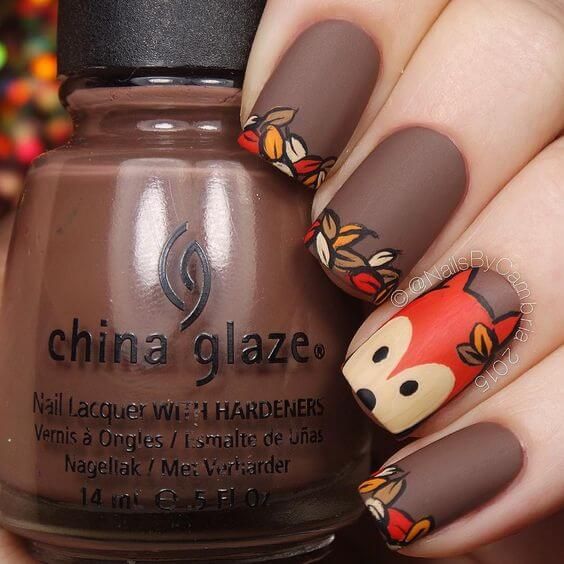 Leaves French Manicure On Matte Brown Nails #nails #fall nails #beauty #trendypins