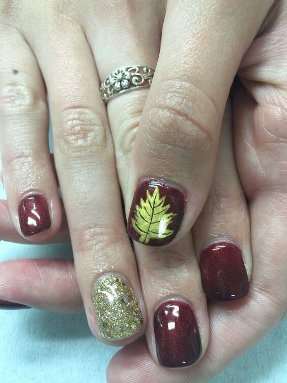 Nail Design With Wine And Leaves #nails #fall nails #beauty #trendypins