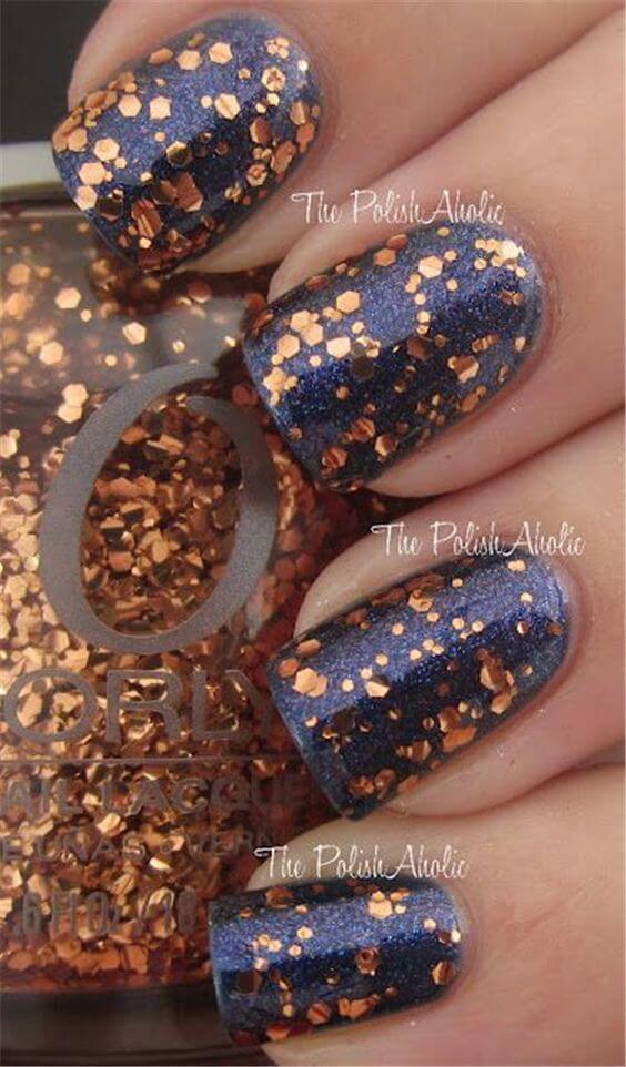 Nails with Navy and Gold Chunky Glitter #nails #fall nails #beauty #trendypins