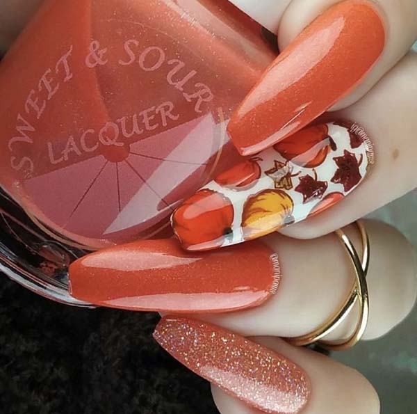 Orange Nails With Pumpkin Elements #nails #fall nails #beauty #trendypins