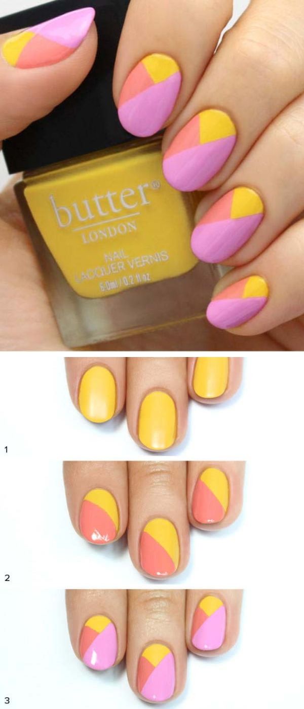 Pink, Orange And Yellow Nail Art