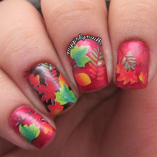 Red And Green Fall Leaves #nails #fall nails #beauty #trendypins