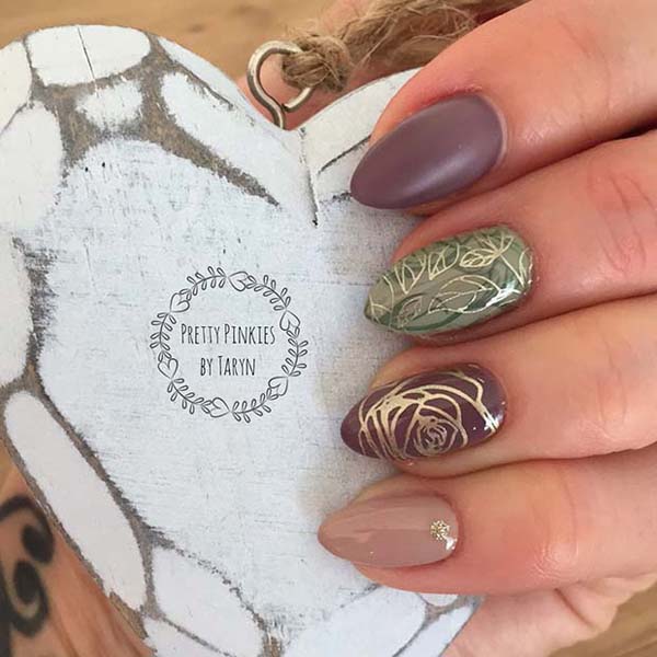 Gold Leaves Nail Design #nails #fall nails #beauty #trendypins